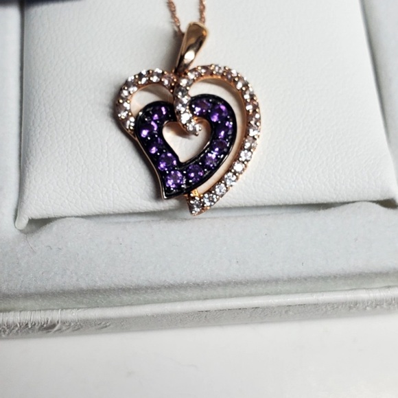 14k Levian Strawberry Gold Grape Amethyst and Vanilla Diamond Sapphire Necklace - Picture 8 of 8